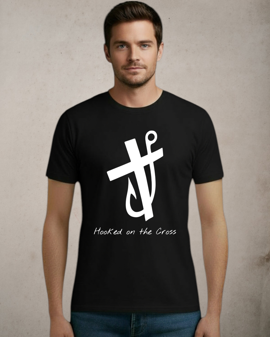 Hooked on the Cross Black Cotton T Shirt