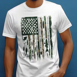 Distressed Fishing American Flag Design T Shirt