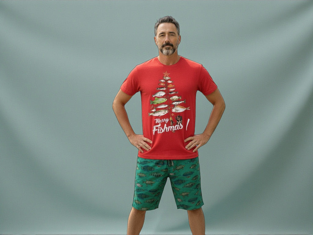 Merry Fishmas Red Cotton T Shirt