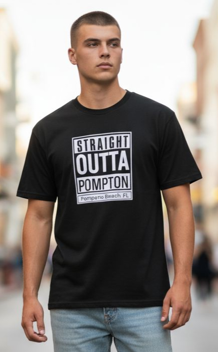 Straight Outta Pomptom Black Cotton T Shirt
