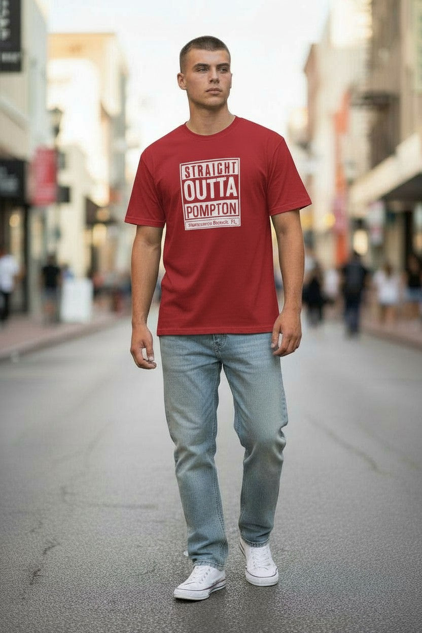 Straight Outta Pomptom Red Cotton T Shirt / Custom order / (4) Large (4) XL