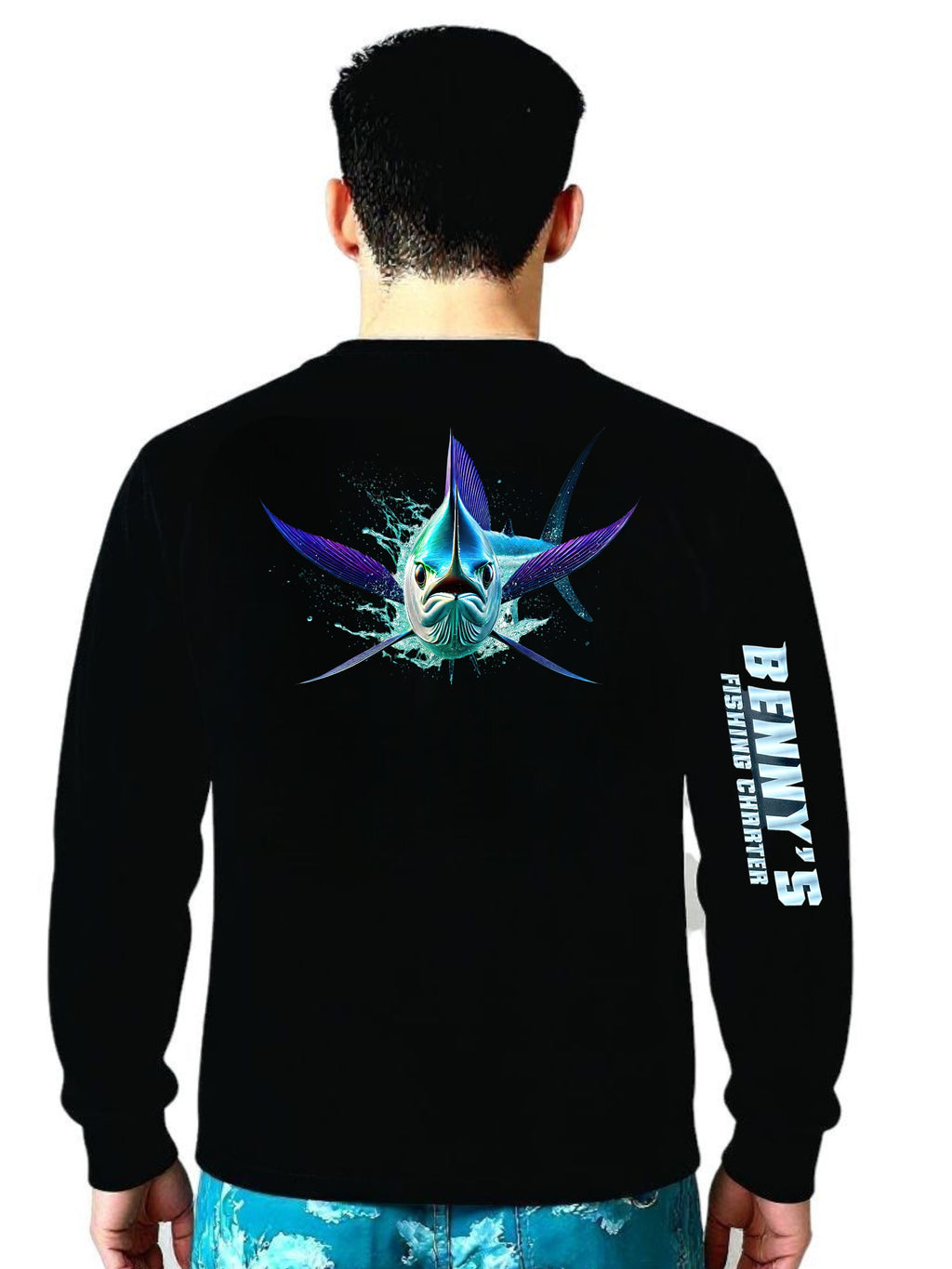 Customized Black Dri-fit Pull Over Fishing Shirt / Sailfish