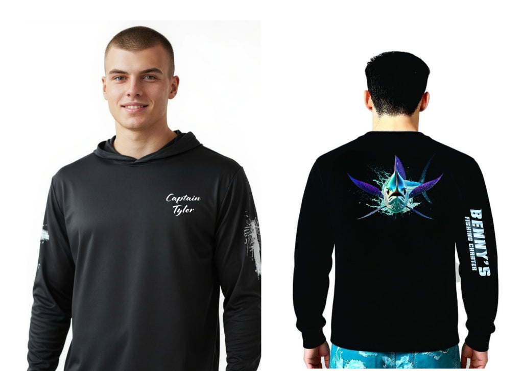 Customized Black Dri-fit Pull Over Fishing Shirt / Sailfish