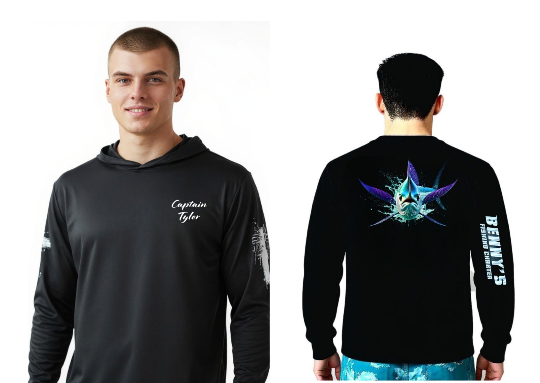 Customized Black Dri-fit Pull Over Fishing Shirt / Sailfish